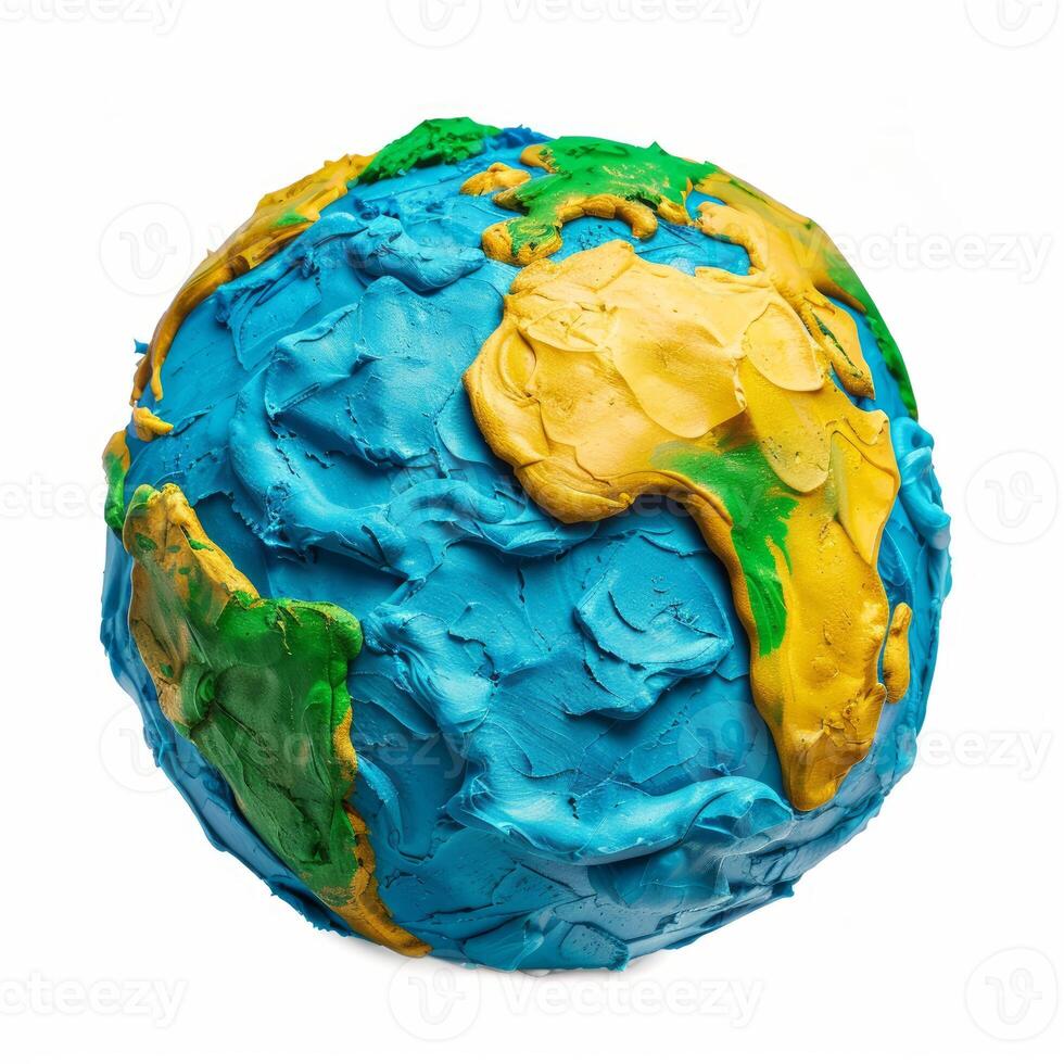Colorful clay earth globe showing continents and oceans photo