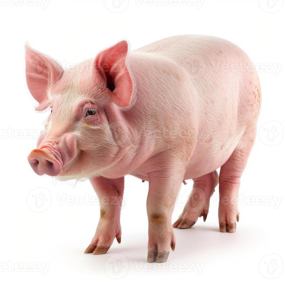Pig standing on white background, farm animal theme photo