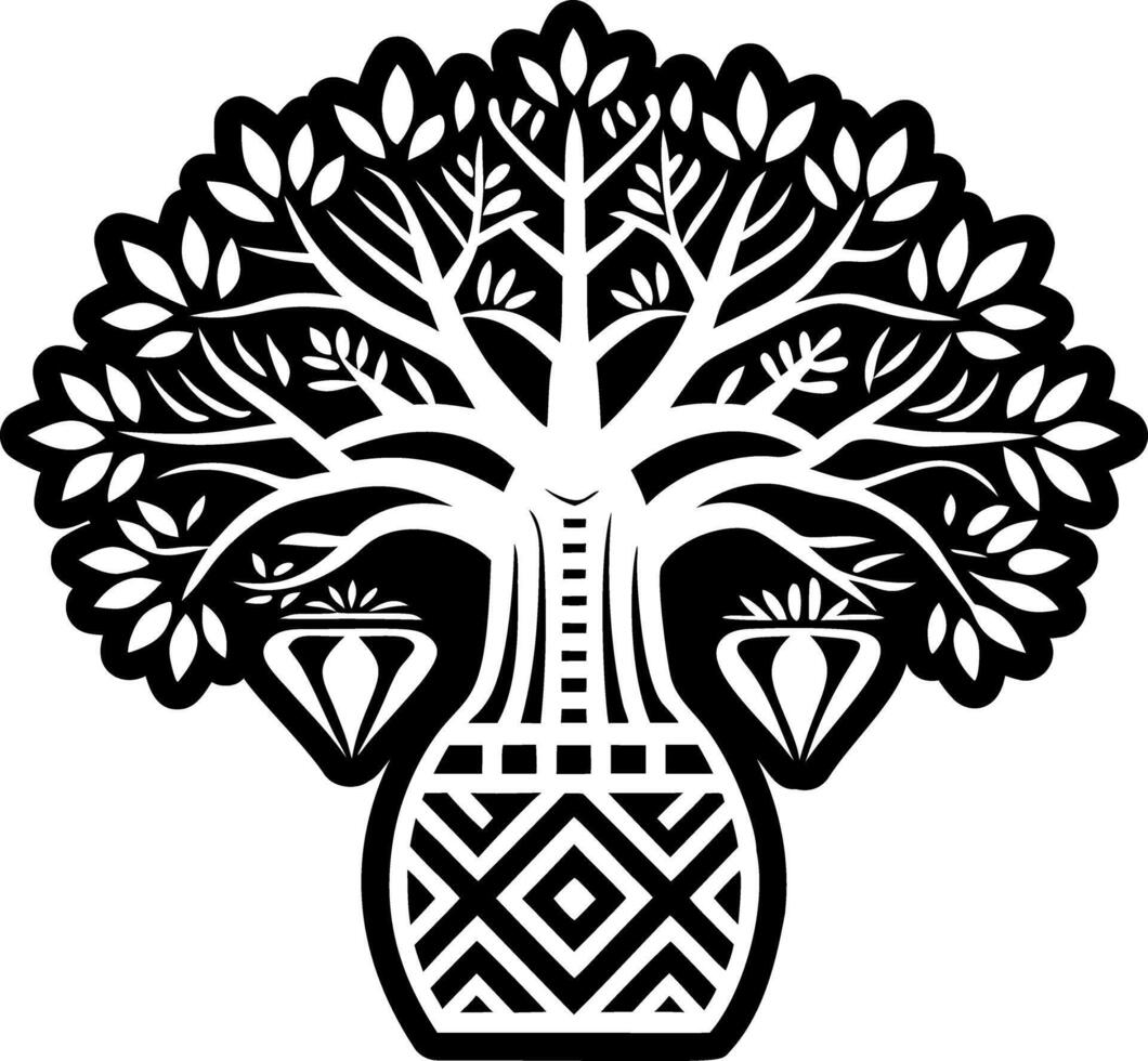 A solid style icon depicting baobab tree vector
