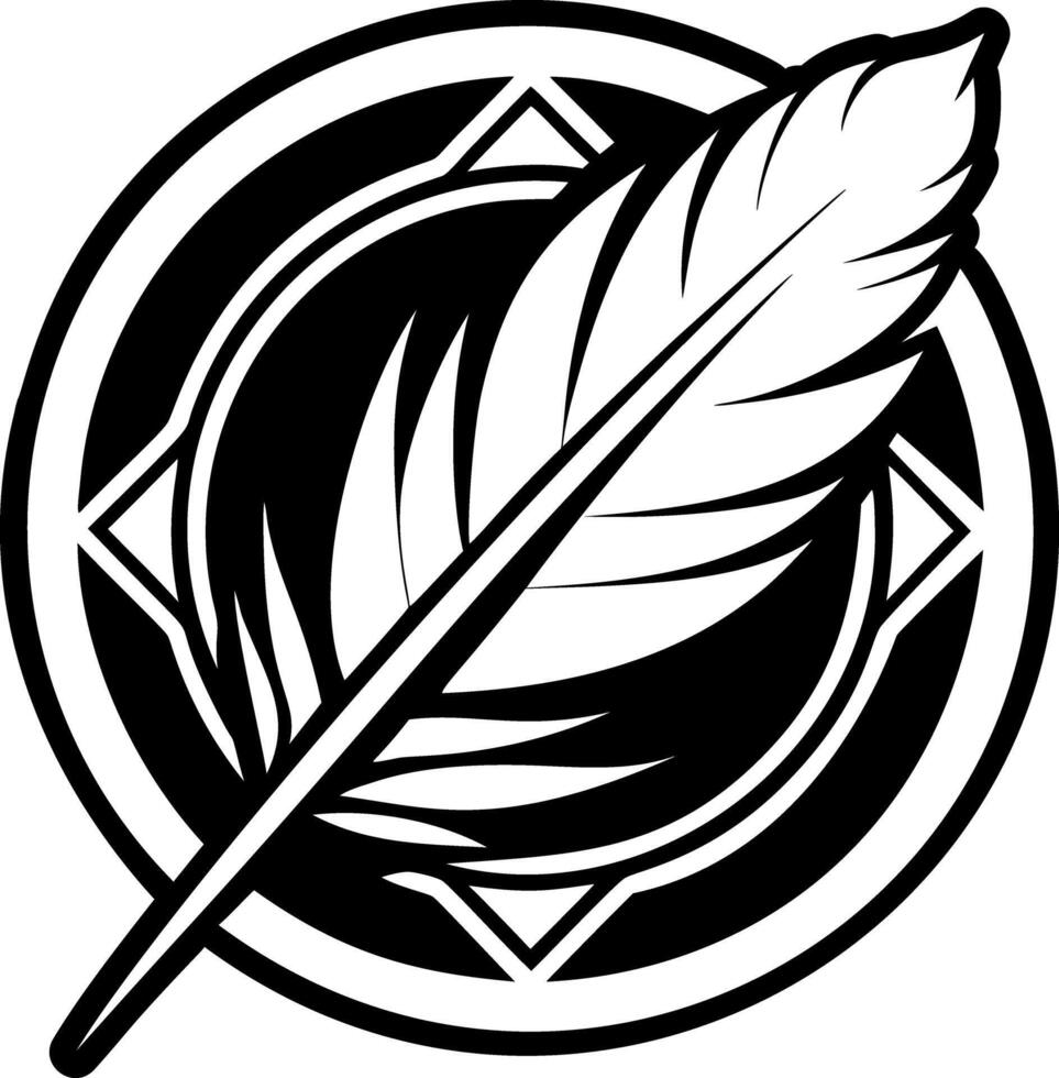 A glyph style icon depicting feather symbol vector