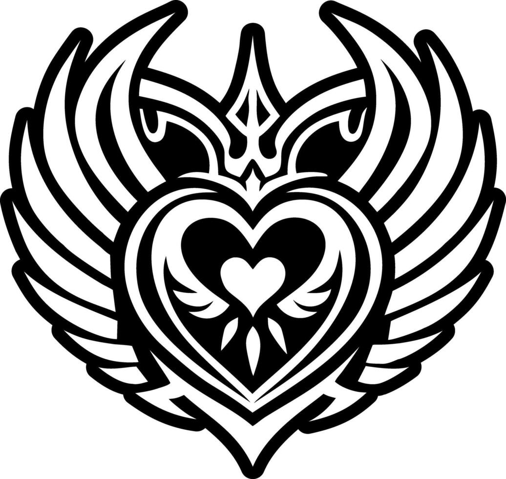 Glyph tattoo icon of a winged heart vector