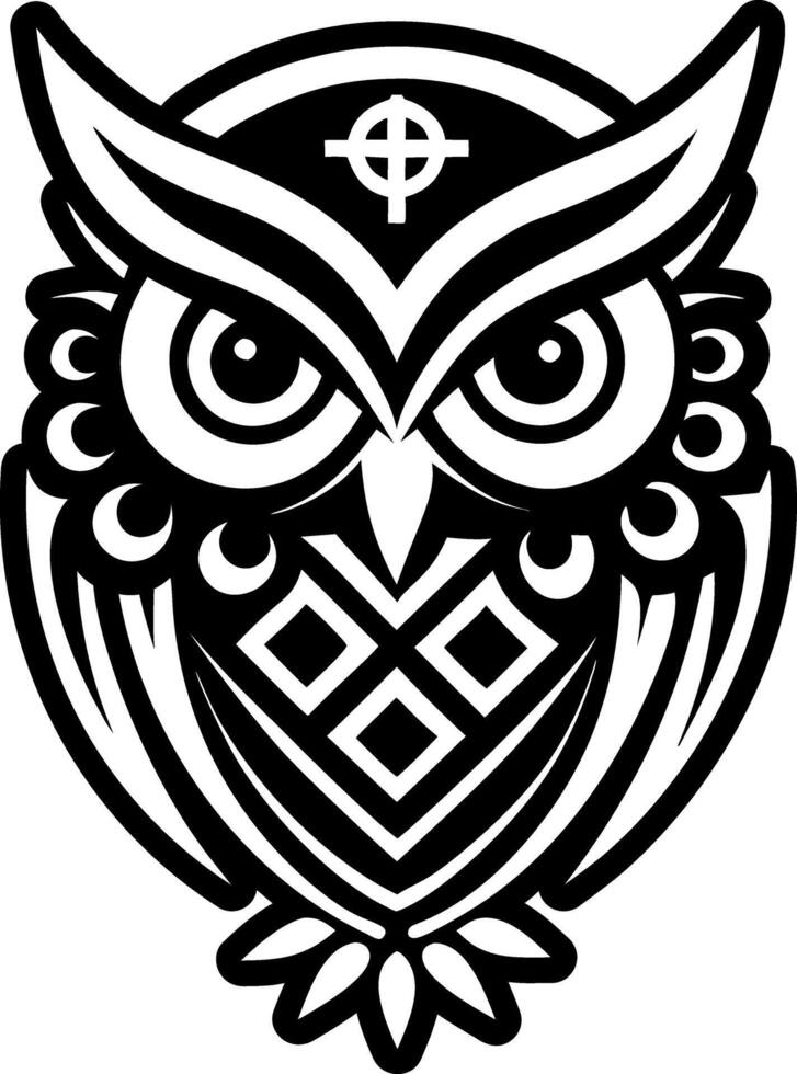 Wisdom owl artwork, glyph icon vector