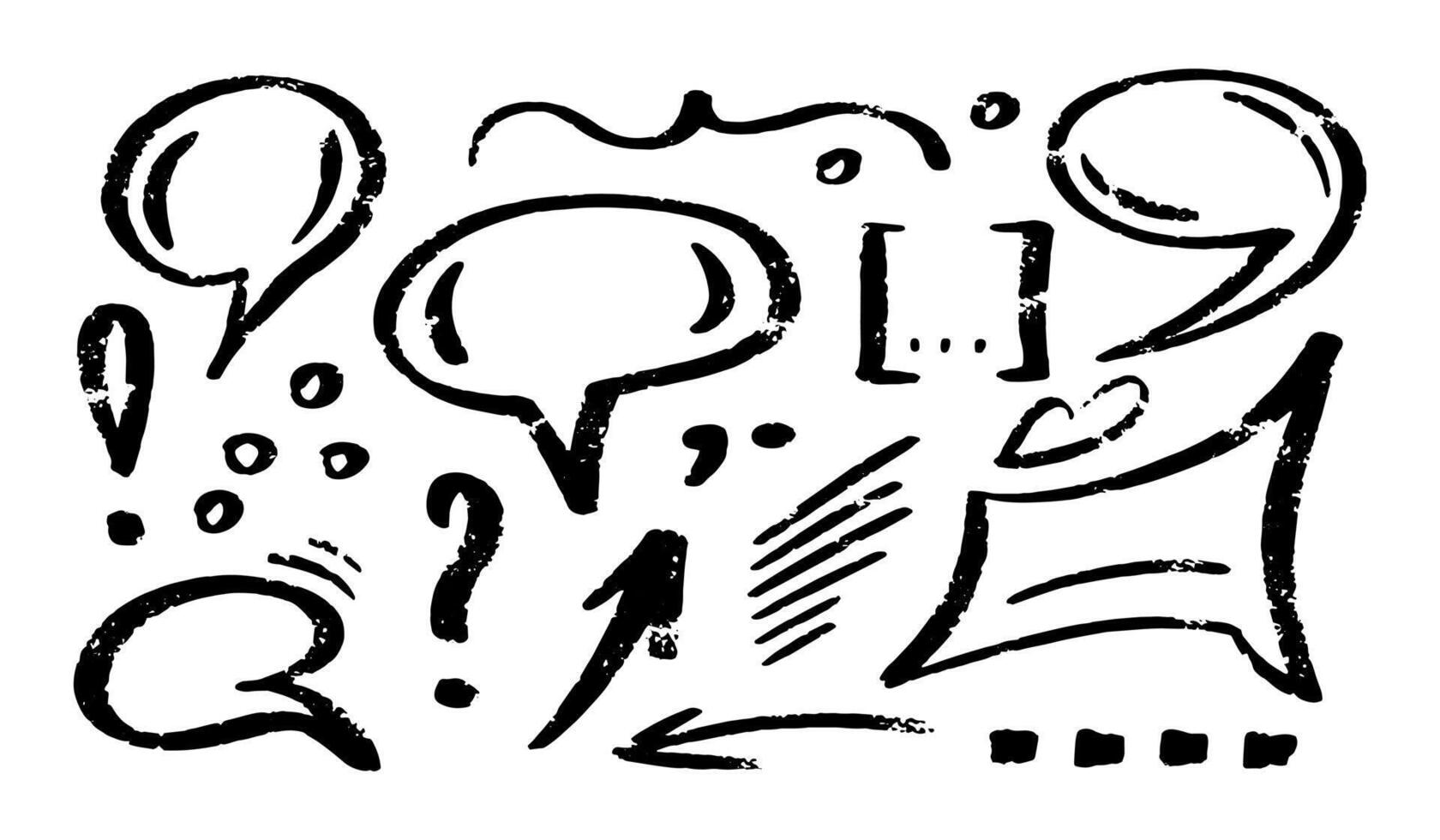 Chalk speech bubble set. Crayon dialogue cloud frame by pencil. Arrow, line, emphasis, dots, signs, talk cute charcoal box. Doodle illustration vector