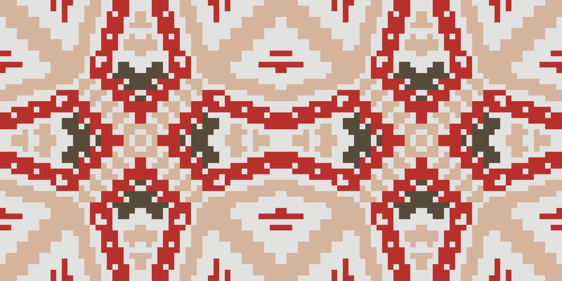Pixel Islamic Pattern Designfolk Embroidery, Aztec Geometric Ornament Print. Design for Carpet, Wallpaper, Clothing, Wrapping, Fabric vector