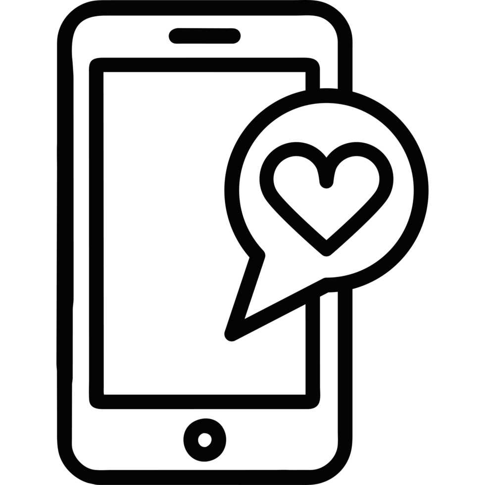 smartphone with heart icon isolated png