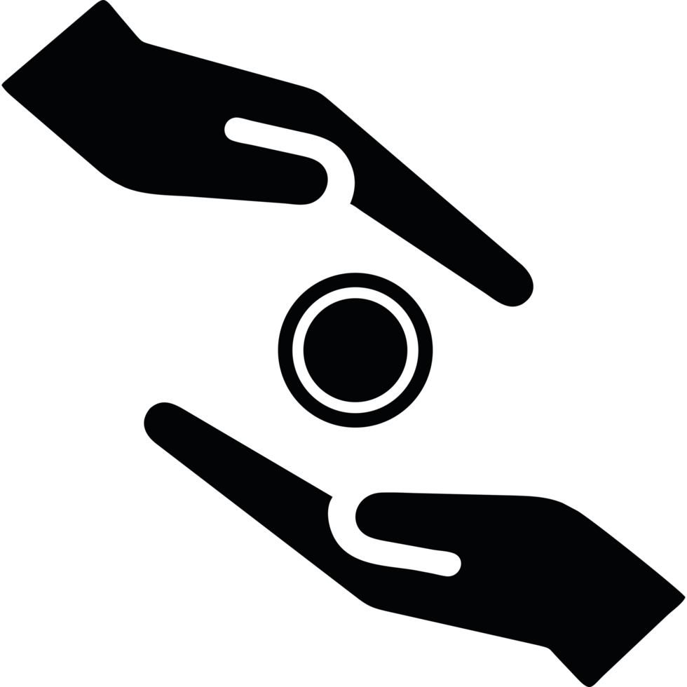 Two hands holding a coin icon isolated png