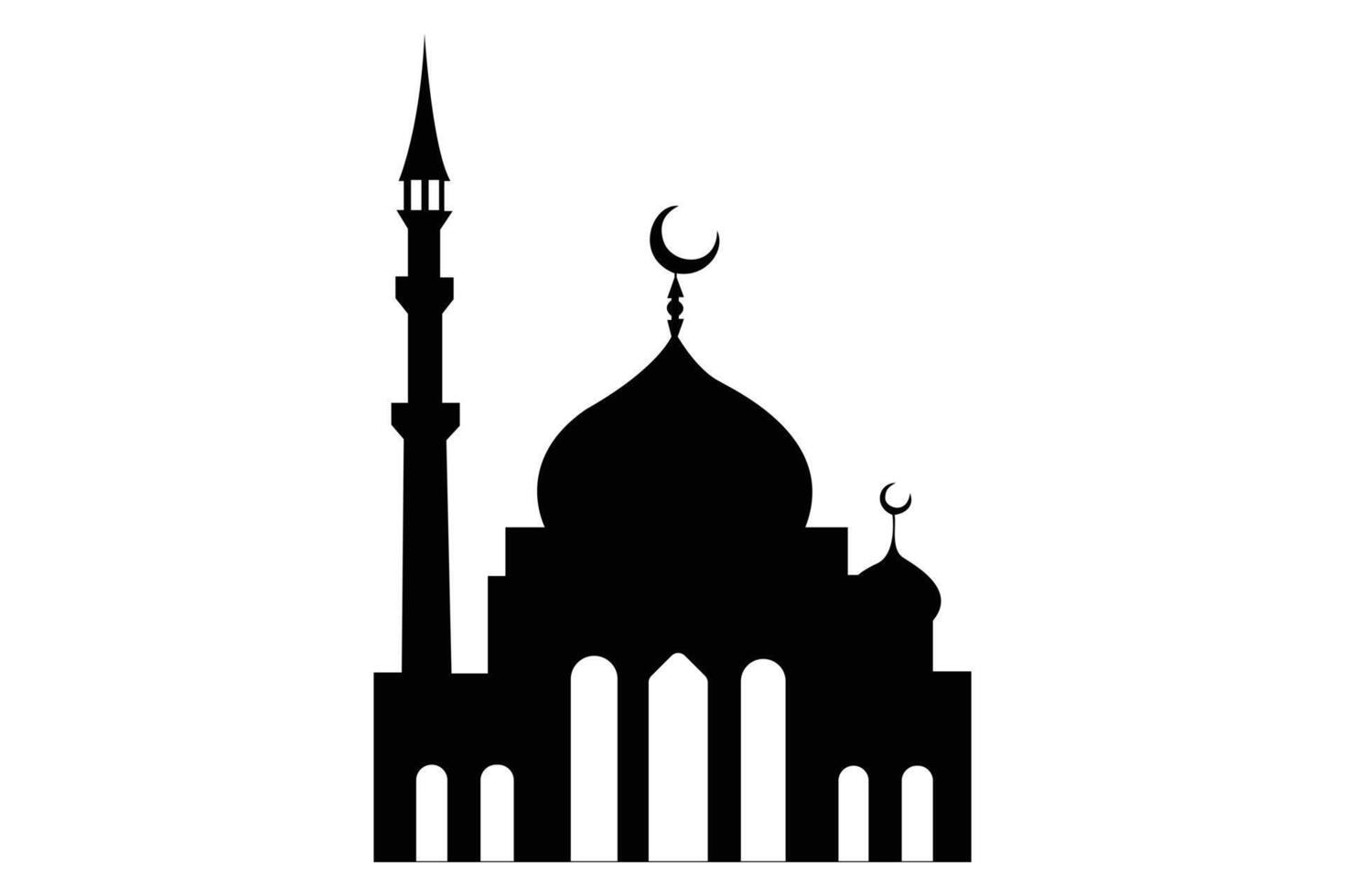 Mosque silhouette art with crescent moon illustration vector