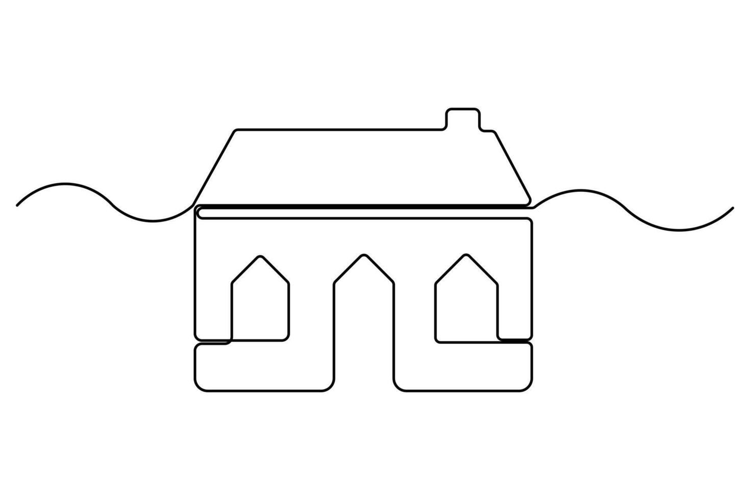 Simple house sketch in continuous one line illustration vector