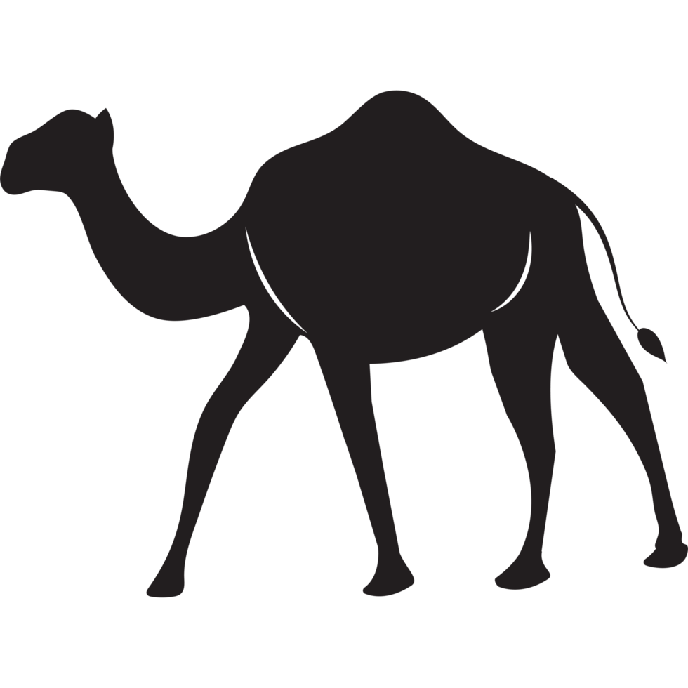 Cartoon black silhouette camel arabian desert animal Isolated objects png