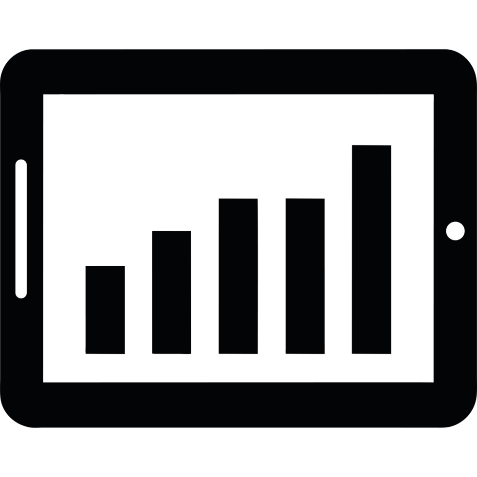 A tablet with a bar chart isolated design png