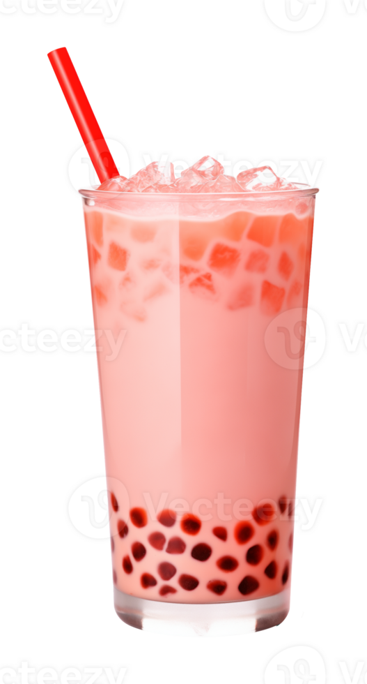 Cold Strawberry Boba Milk Tea Isolated on Transparent Background png