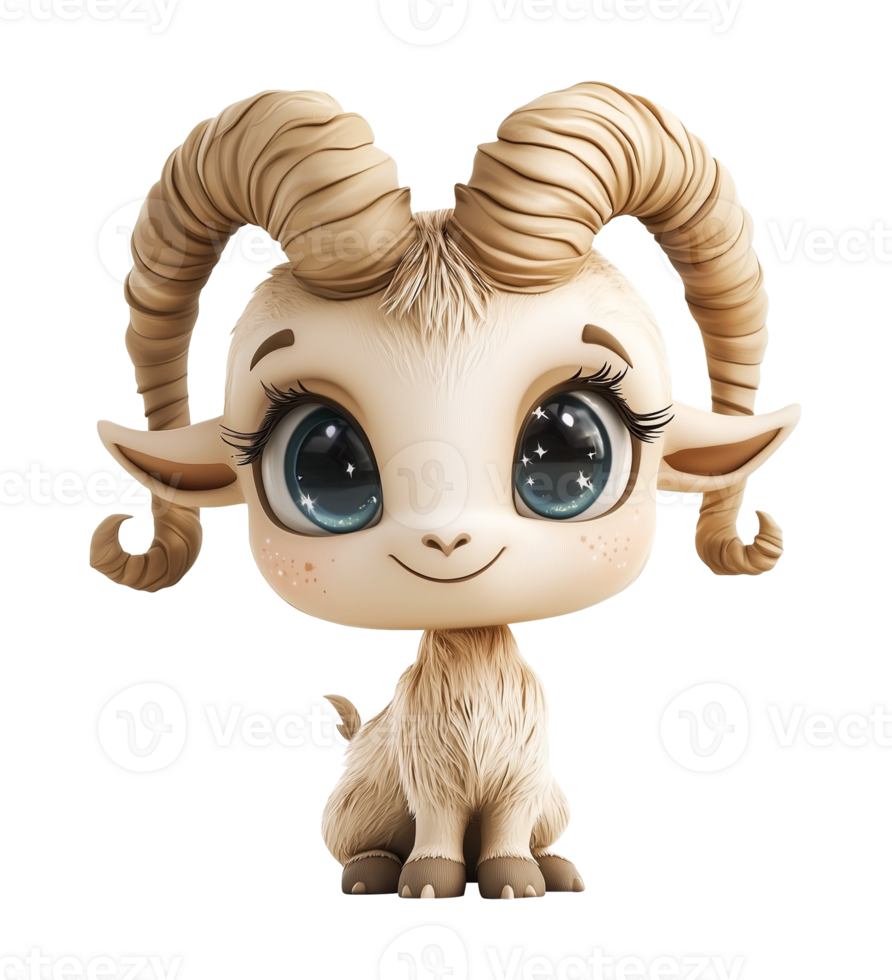 3D Cartoon Cute Capricorn Zodiac Astrological Sign Isolated on Transparent Background png