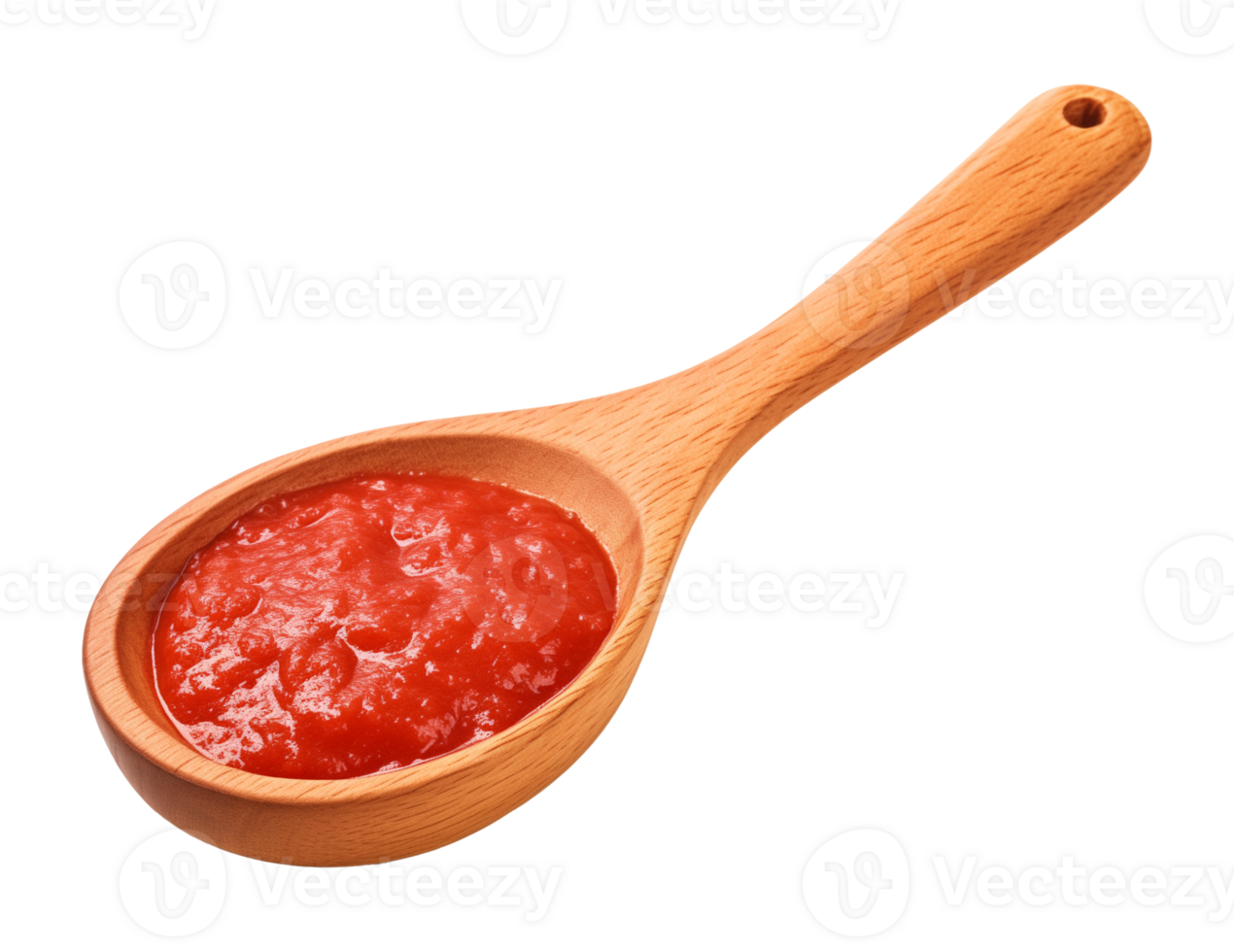 Tomato Paste Sauce on Wooden Spoon Isolated on Transparent Background png