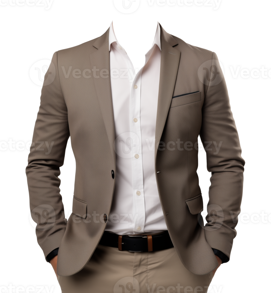 Brown Casual Businessman Attire Mockup for Portrait ID Passport Isolated on Transparent Background png