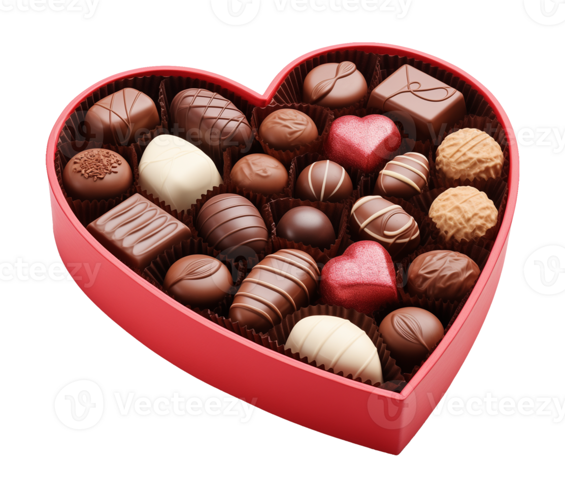 Heart Box with Chocolates for Valentines Day Gift Isolated on Transparent Background png