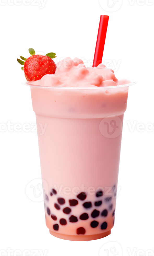 Strawberry Boba Milk Tea Shake Isolated on Transparent Background png