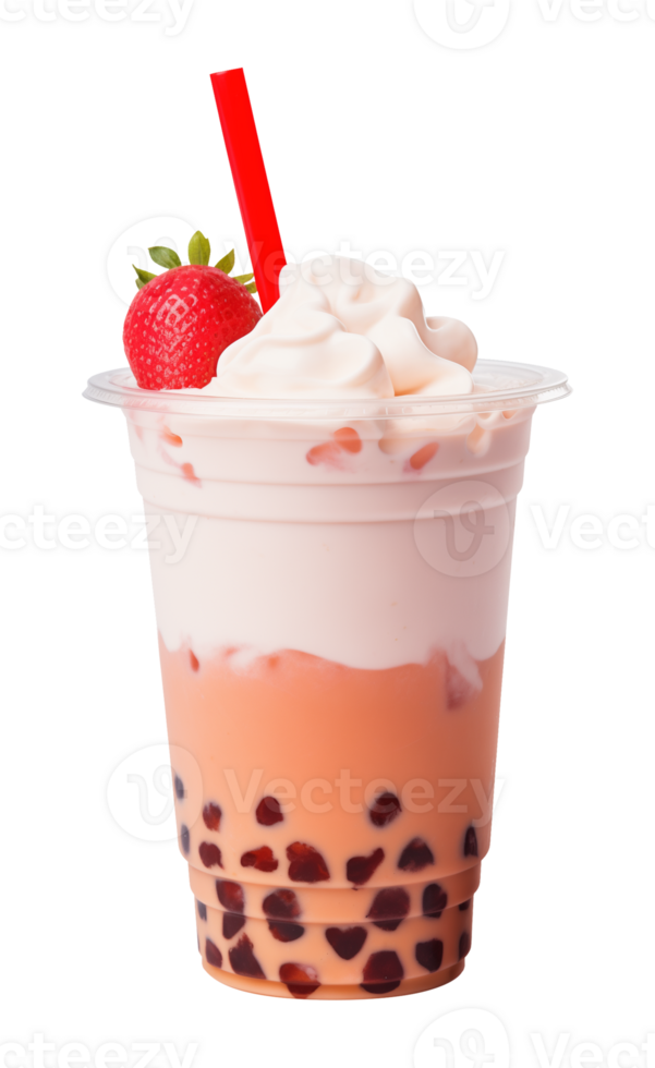 Strawberry Boba Milk Tea Float Isolated on Transparent Background png