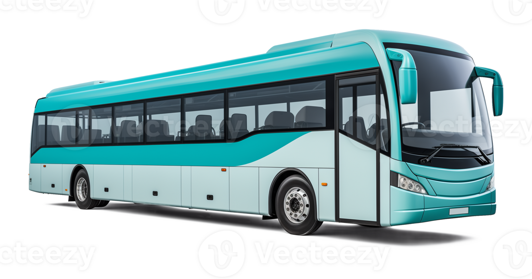 Cyan Modern Bus Side View Isolated on Transparent Background png