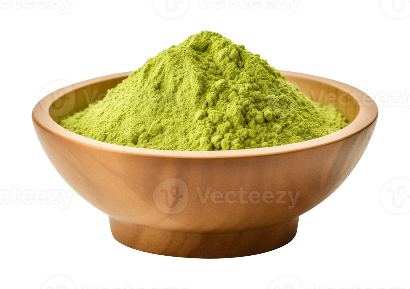 Matcha Powder on Wooden Bowl Isolated on Transparent Background png