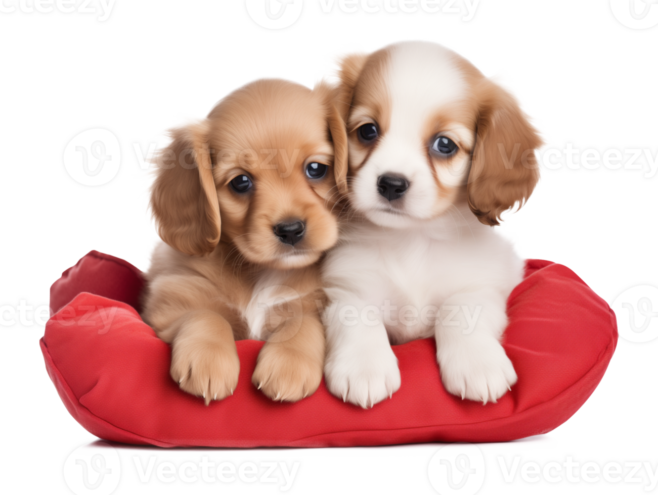 Cute Dog Puppy Couple On Pillow Isolated on Transparent Background png