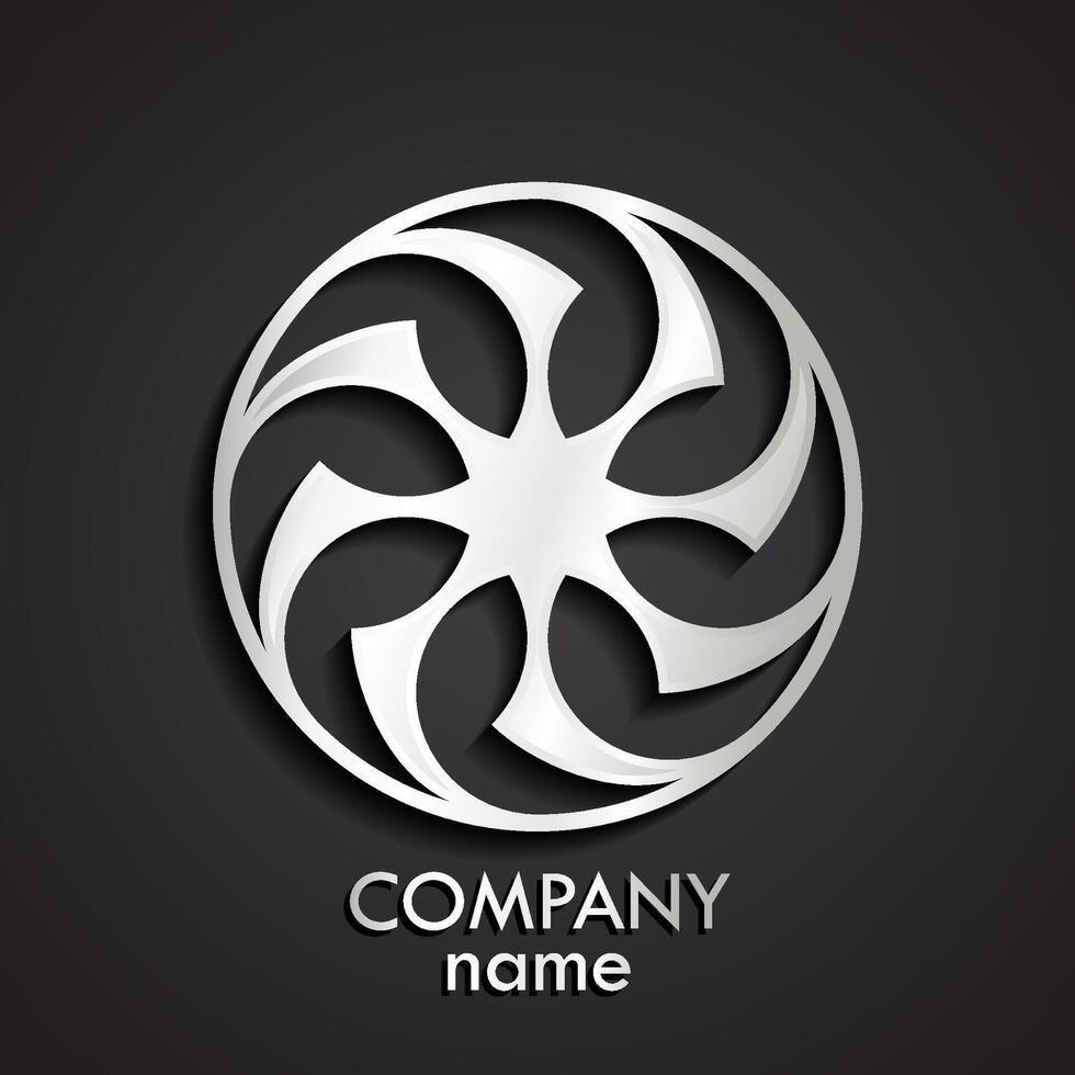 3d silver shiny metal circle wheel logo vector