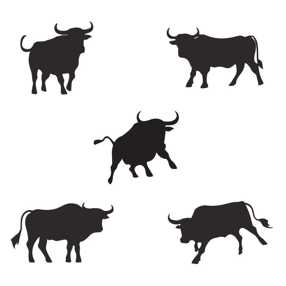 Unique Set of Bull Silhouettes vector
