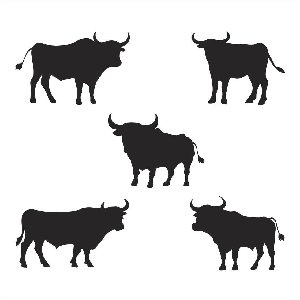 Elegant Bull Silhouette Set vector