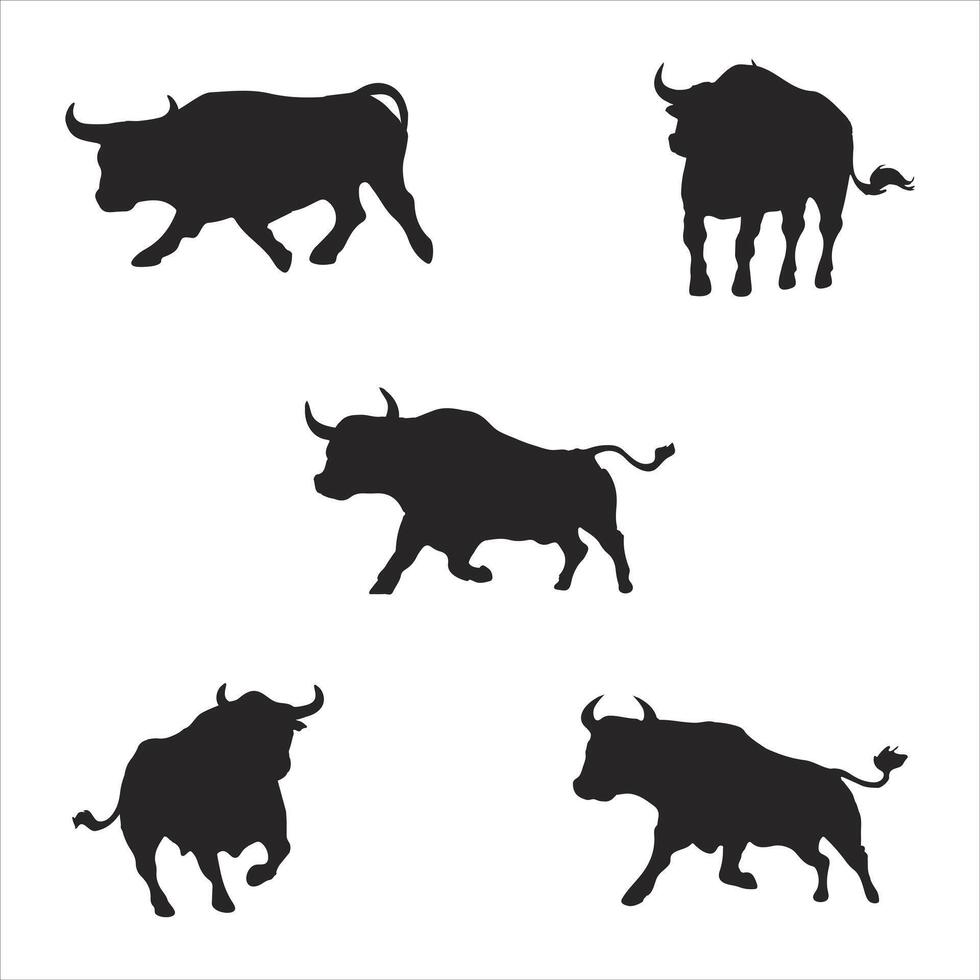 Unique Collection of Bull Silhouettes vector