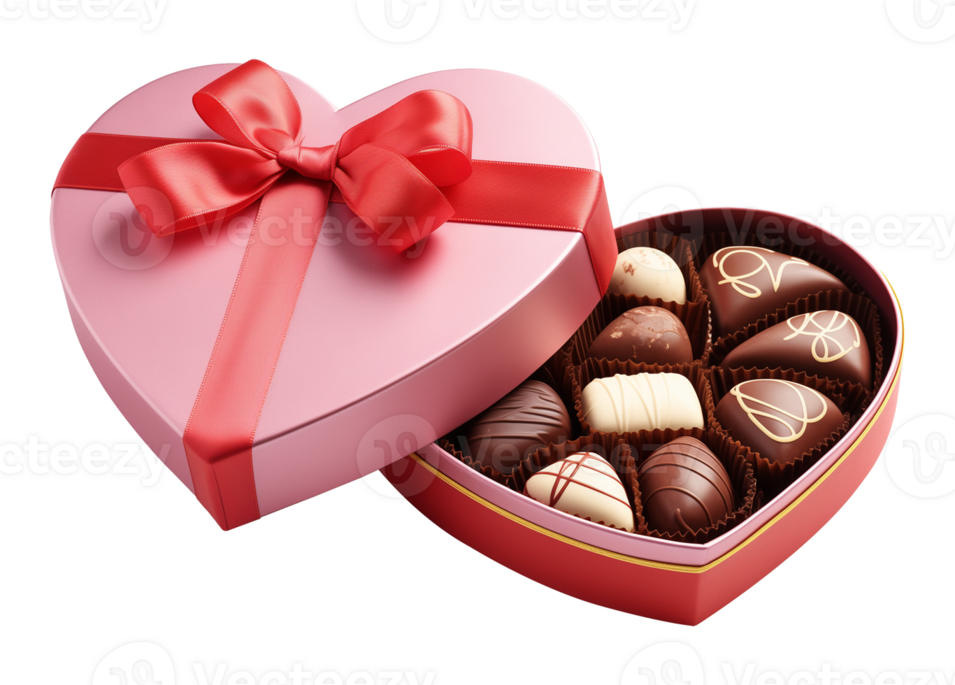 Chocolates in Heart Box for Valentines Day Gift Isolated on Transparent Background png