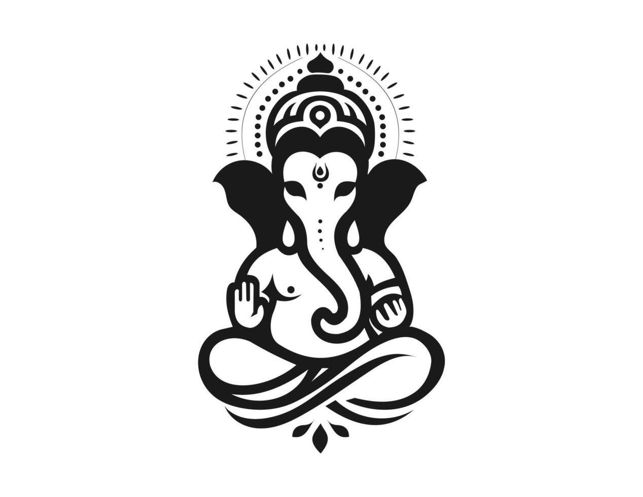 Lord Ganesha Mandala Intricate black and white illustration of Lord Ganesha in a meditative pose, surrounded by a mandala-style design. The image is rich in detail and symbolic meaning. vector