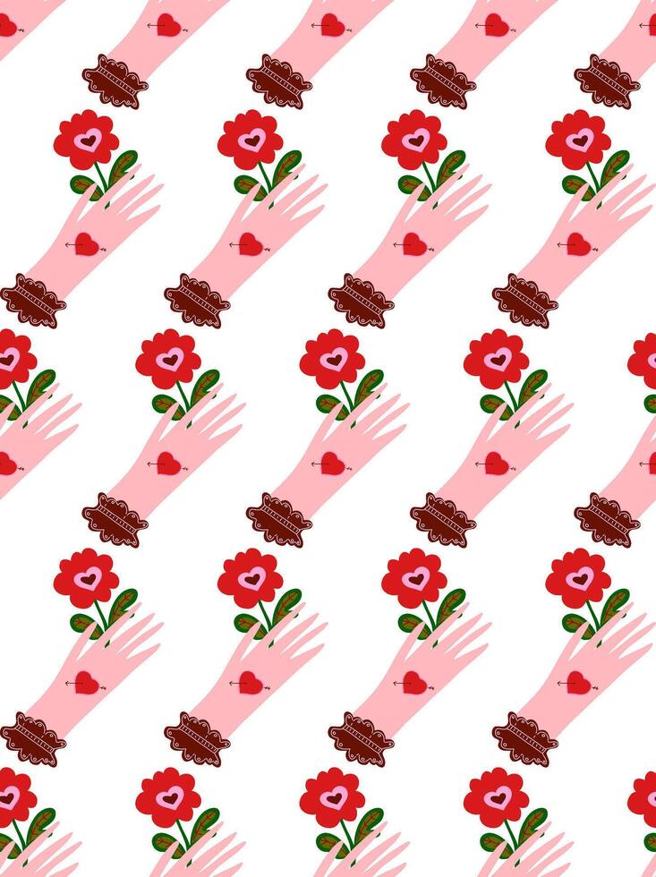 seamless pattern with flowers and hands vector