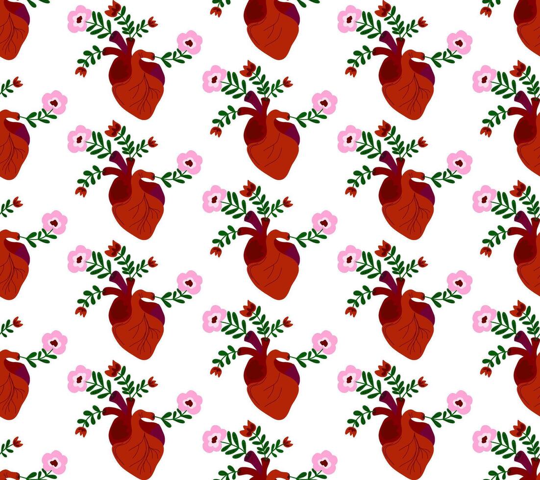 a pattern with a heart and flowers on it vector