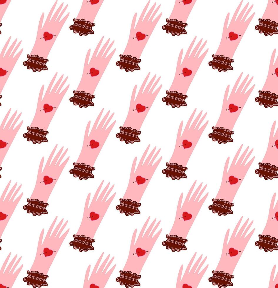a pattern with hands and hearts on it vector