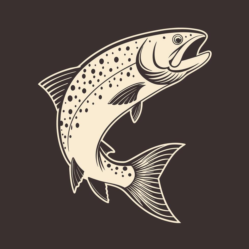 A trout fish jumping on a brown background vector