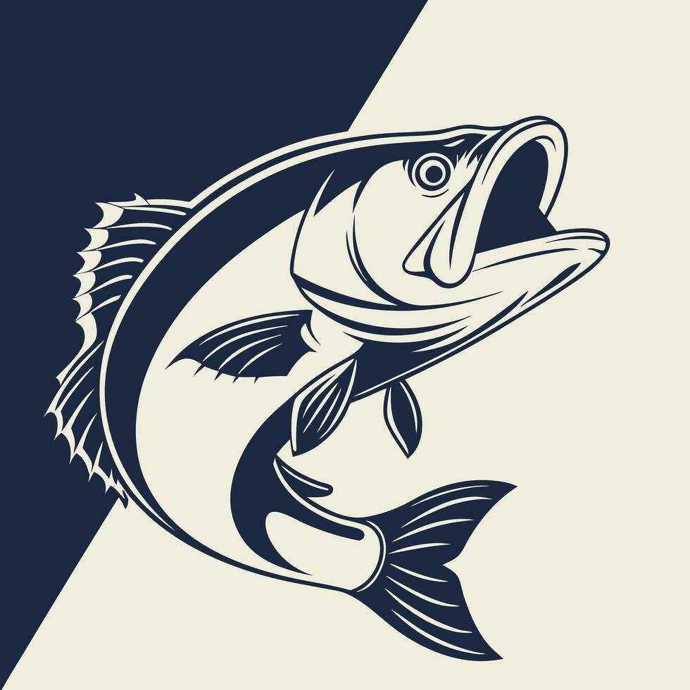 a fish with its mouth open on a white and blue background vector