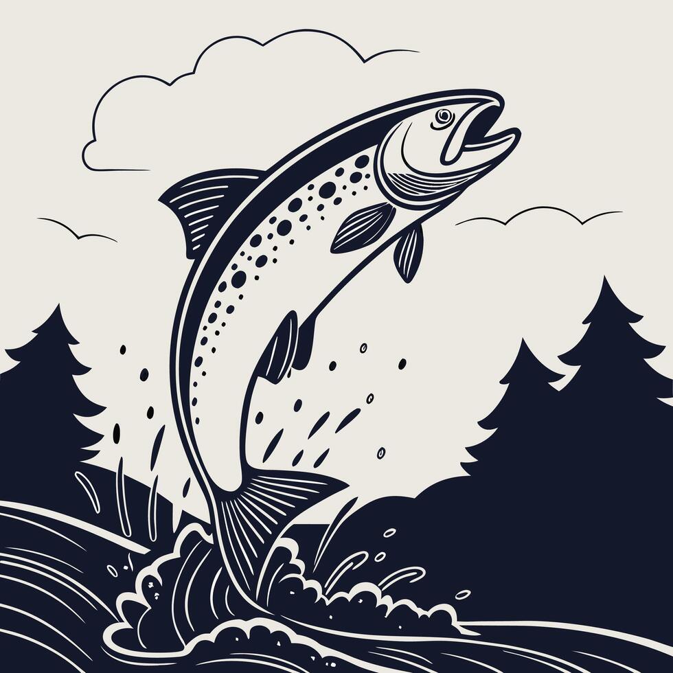 A rainbow trout jumps out of the water vector