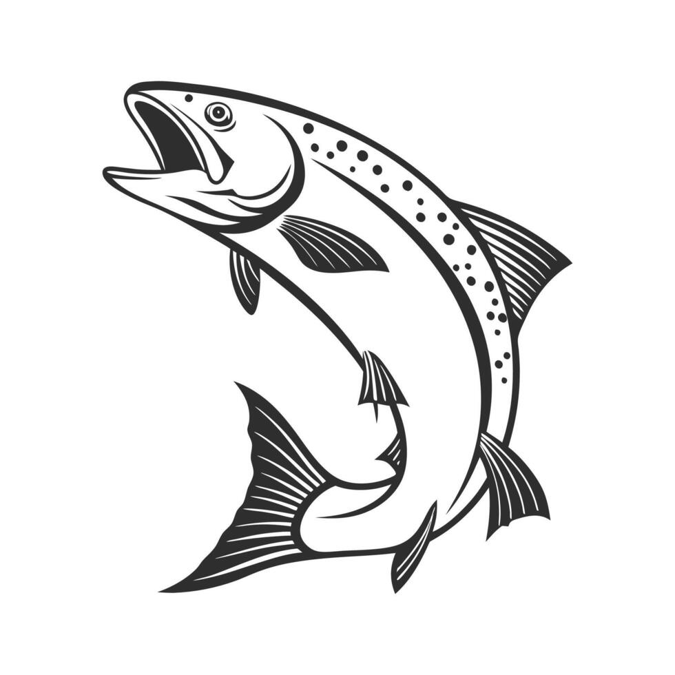 A cutthroat trout jumping, black and white vector