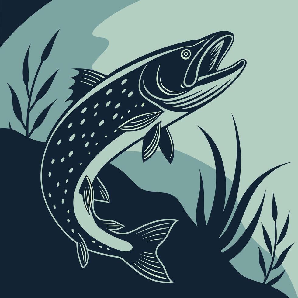 Graceful Pike in Aquatic Habitat vector