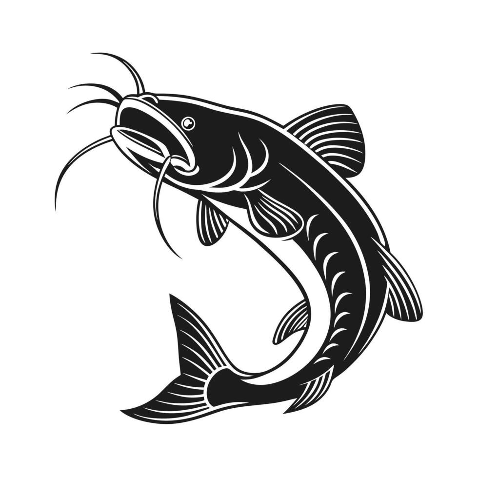 catfish fish logo design vector