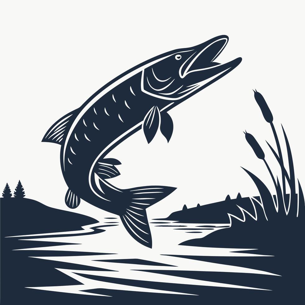A pike fish jumping out of the water vector