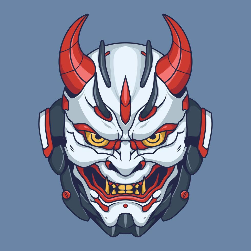 japanese mecha oni mask illustration vector