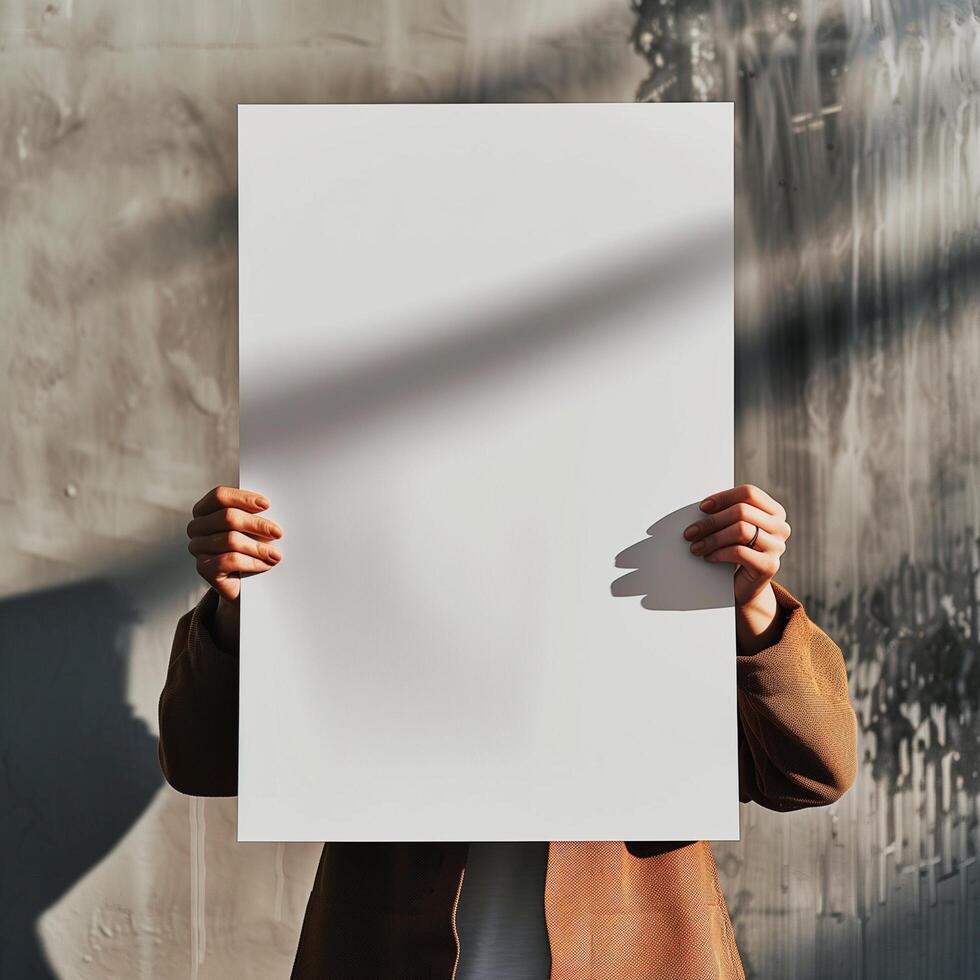 a1 blank poster mockup in hands photo