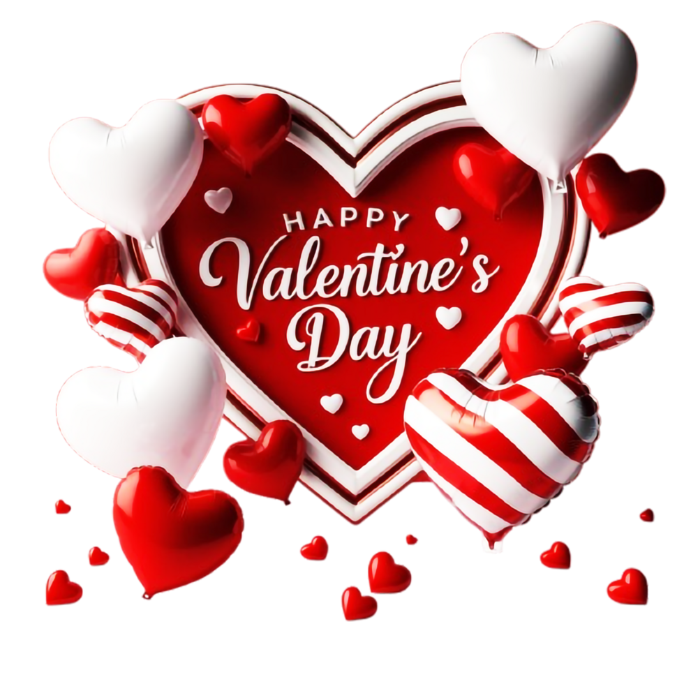 valentine's day background with heart shaped balloons and red and white stripes png