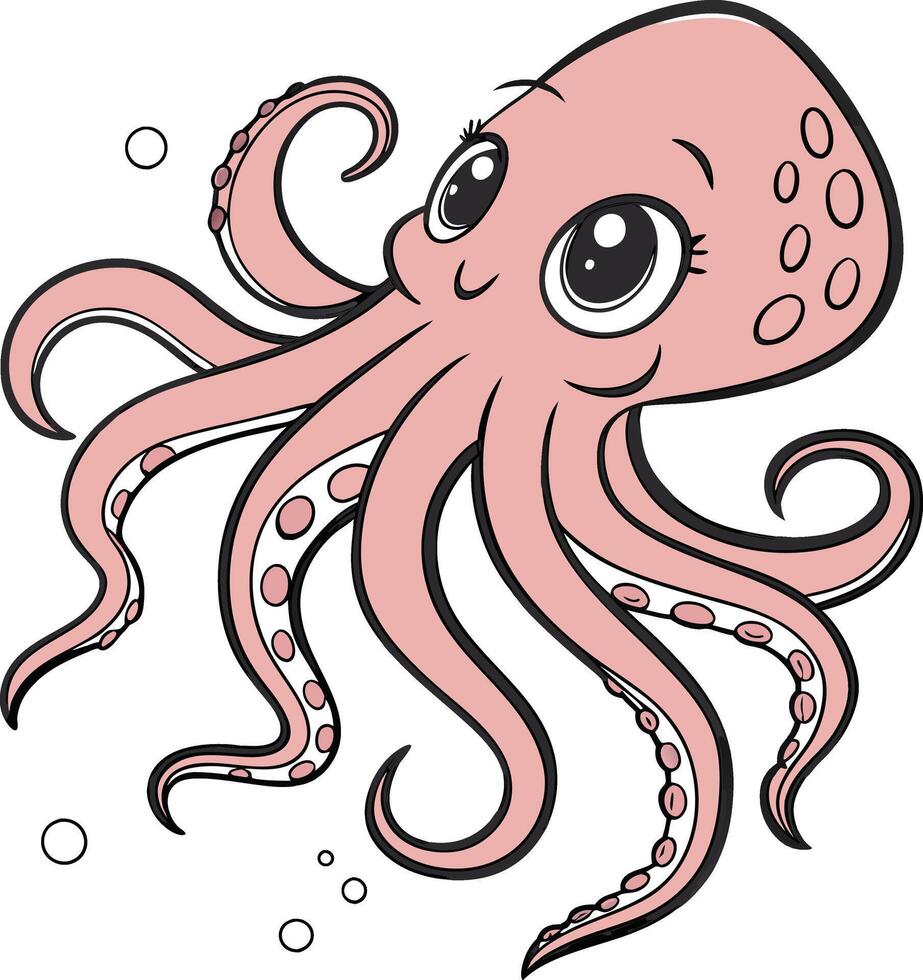 Cute Cartoon Octopus with Big Eyes vector