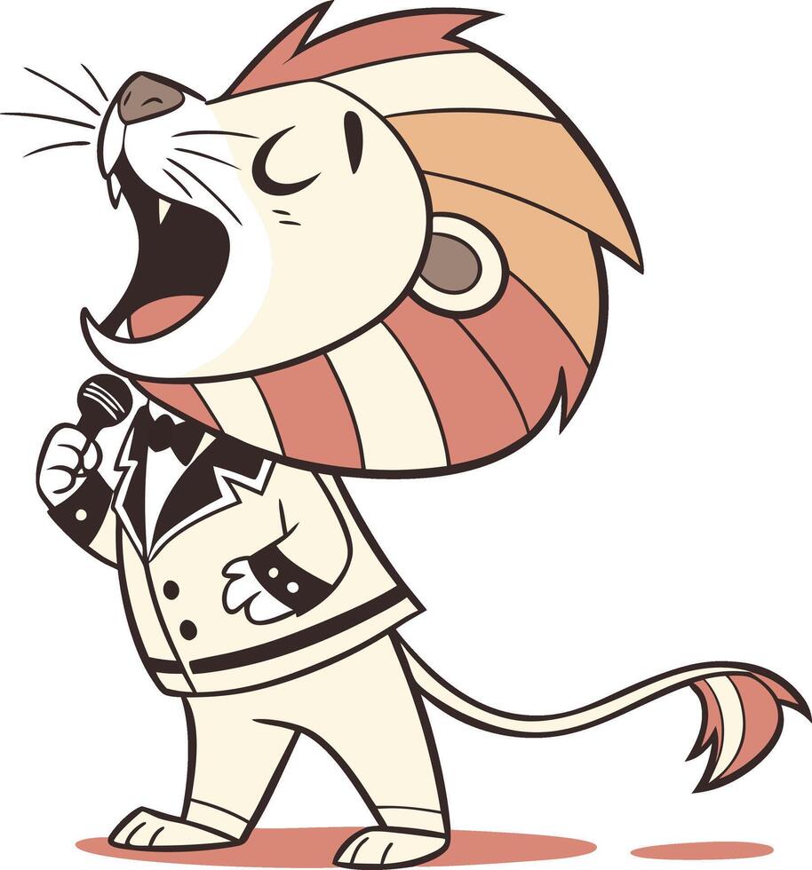 A cartoon lion, dressed in a tuxedo and holding a microphone vector