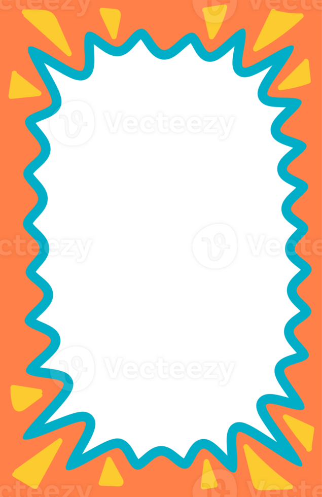Wavy scallop border shape. Rectangle fun psychedelic hand drawn frame. Doodle cute design for text photo and picture. Groovy child template. Y2K decorative blank png
