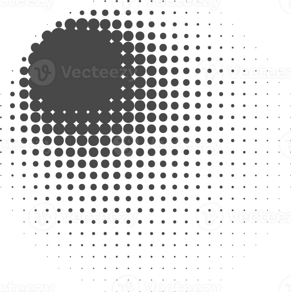 Dotted halftone shape. Blurred abstract shadow. Graphic element, circular organic blob with gradation effect png