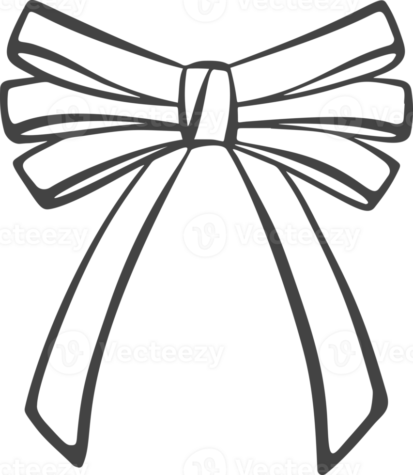 Ribbon bow and tie with knot for hair. Cute black doodle illustration. Vintage hand drawn outline decorative girly accessory. Fashion element for birthday, Christmas. png