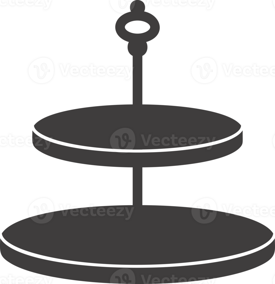 Cake stand. Tray and platter silhouette icon for desert serving. Flat illustration. Simple black displays for food and pastry. Birthday and wedding decor png