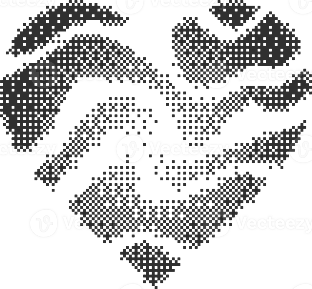 Bitmap abstract heart shape. Halftone gradient element. Y2k graphic abstract icon. Dither noisy grunge texture. Symbol of love png